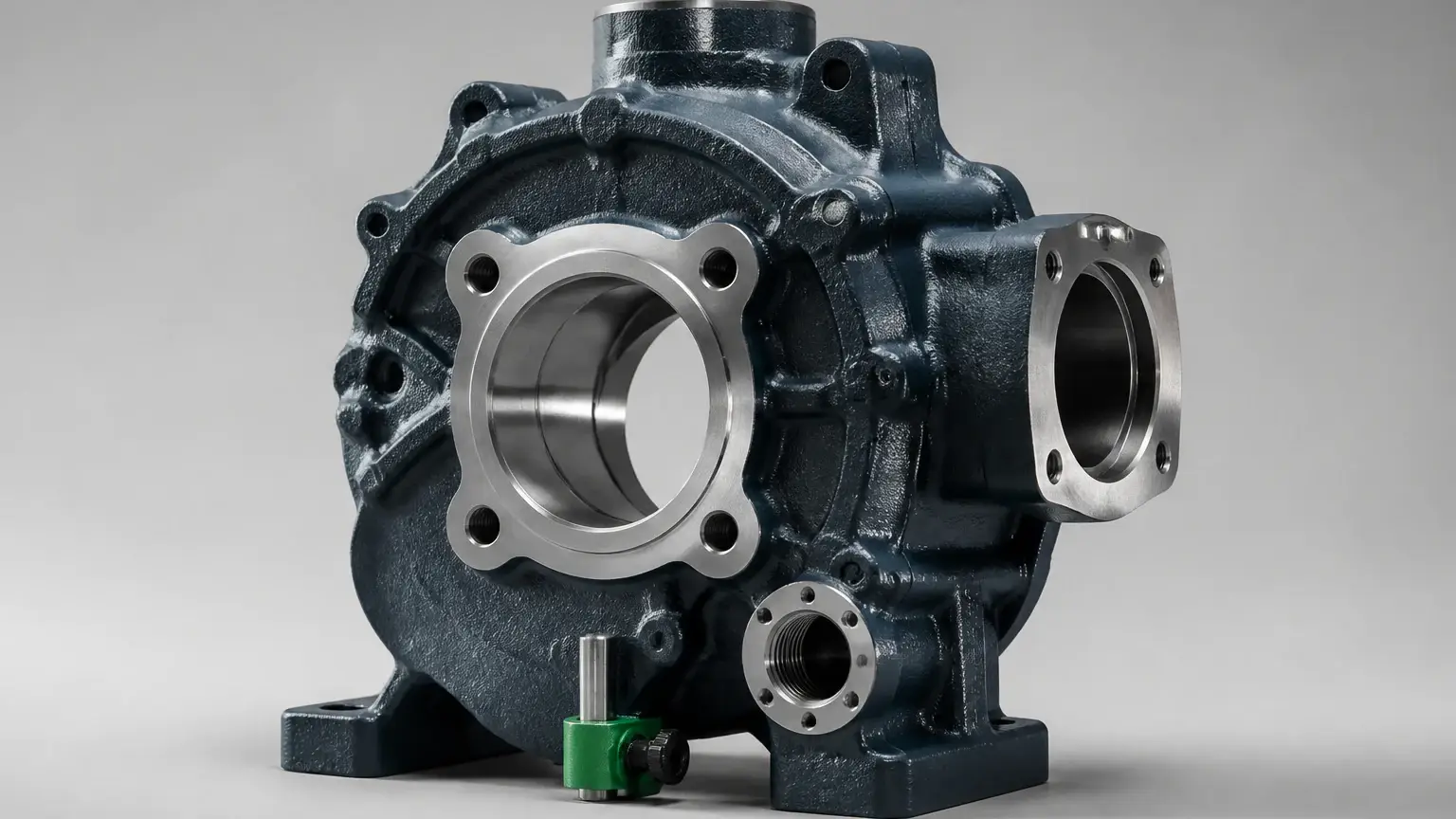 Representative A360 aluminum pump housing with machined bearing bore
