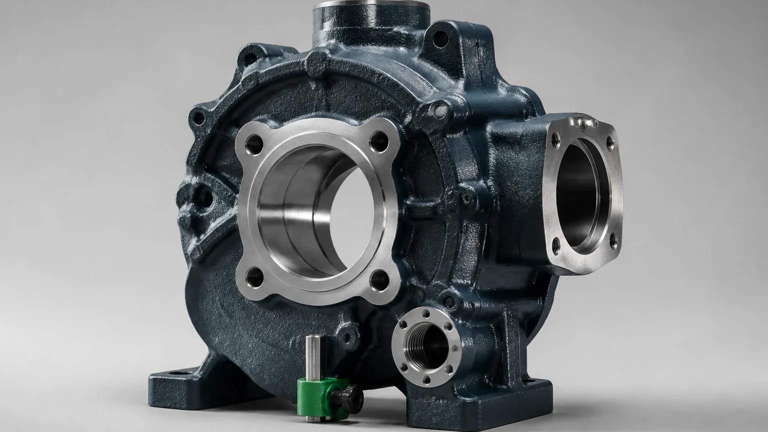 Representative A360 aluminum pump housing with machined bearing bore