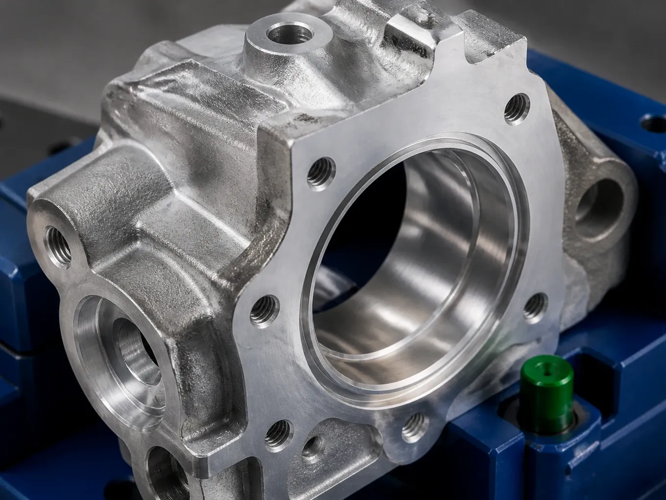 Machined bore, sealing face and threads on an aluminum die casting