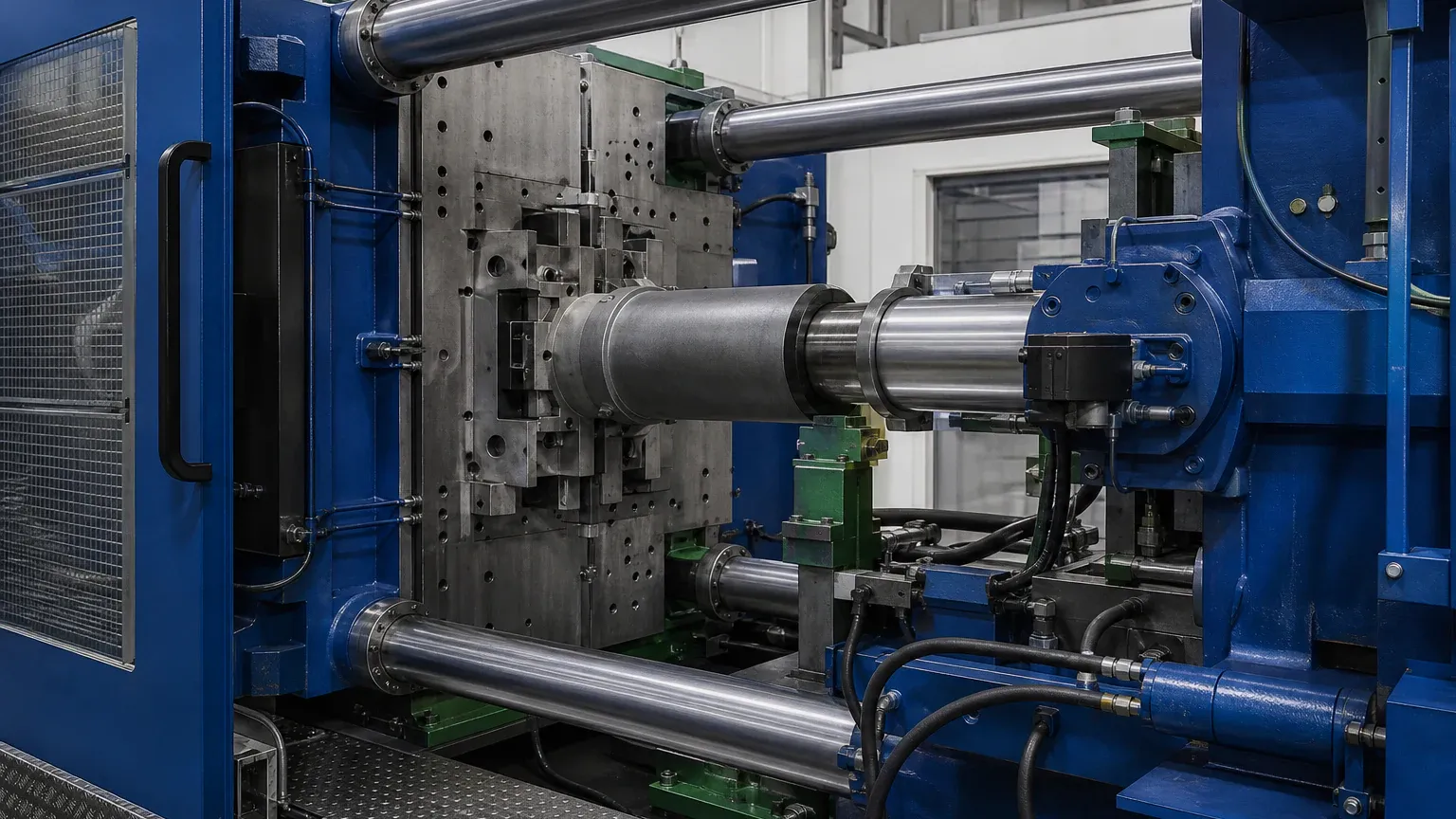 Shot end of a cold chamber high pressure die casting machine