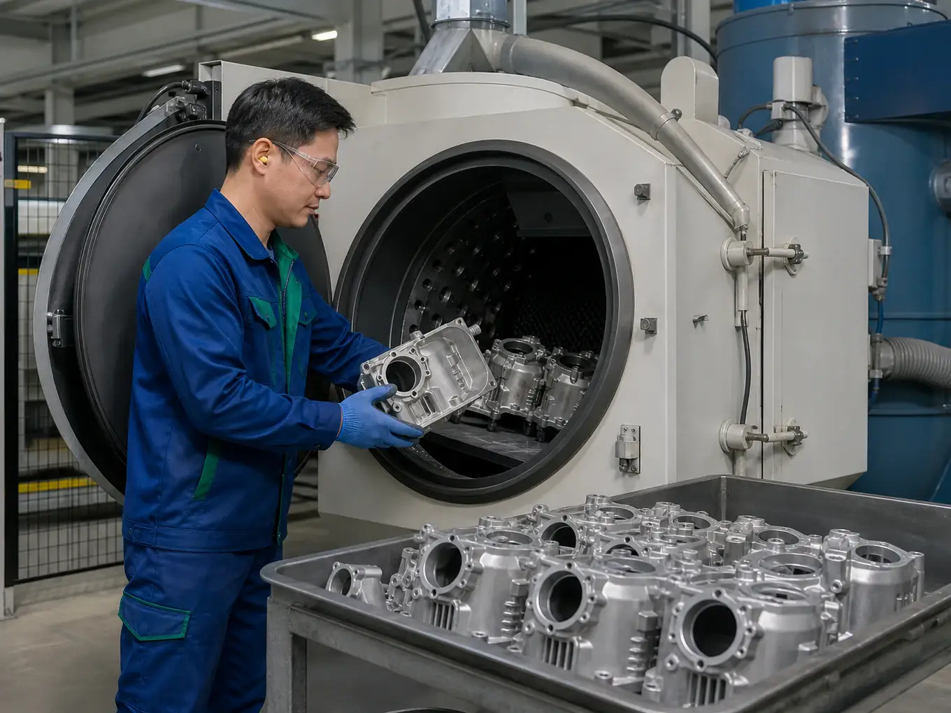 Shot blasting aluminum die cast parts for a uniform surface finish
